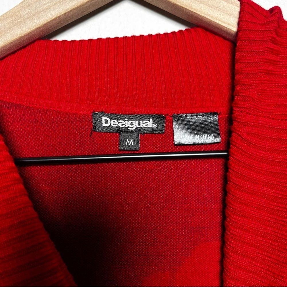 Desigual Women Sweater Medium Red Black Marylebone Fringed Cowl Neck Art Paisley - Picture 5 of 13